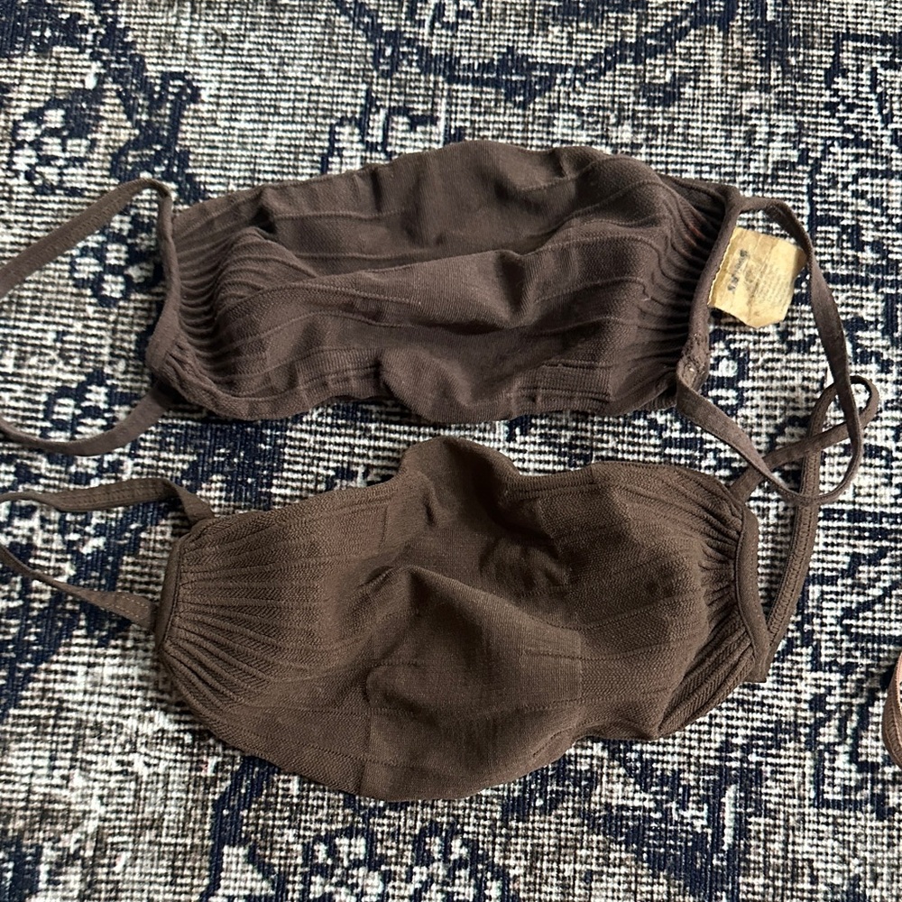 SKIMS Brown Ribbed Knit Face Masks - Set of 2